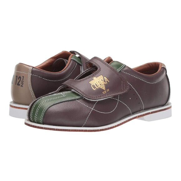 Cobra Youth Bowling Shoes Size 3.5 Brown Green Leather Hook Loop Closure - Picture 1 of 7